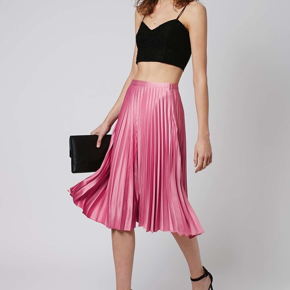 Topshop Satin Pleat Midi Skirt